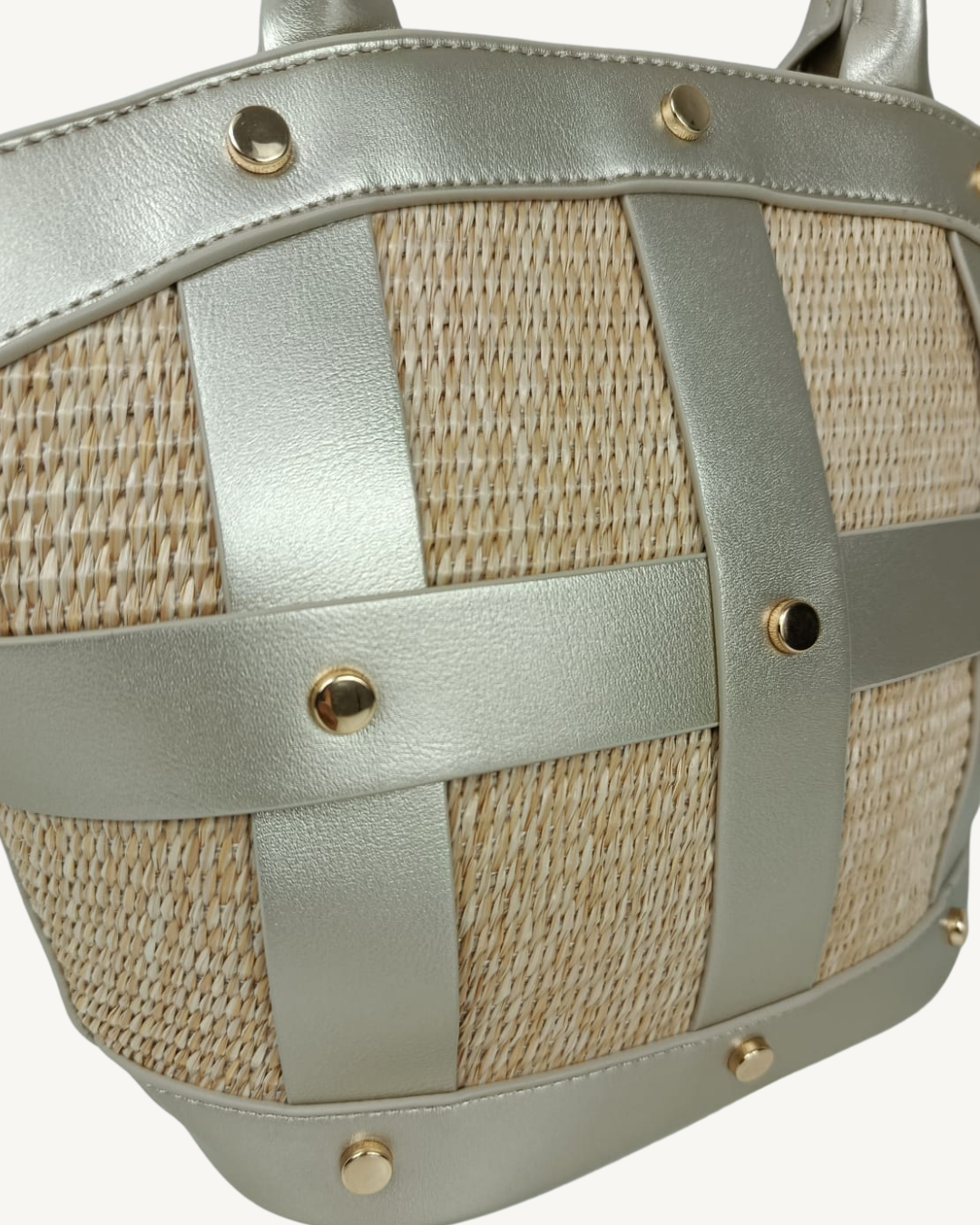 Bolso Capazo Rafia Metalizado Champagne con Bandolera