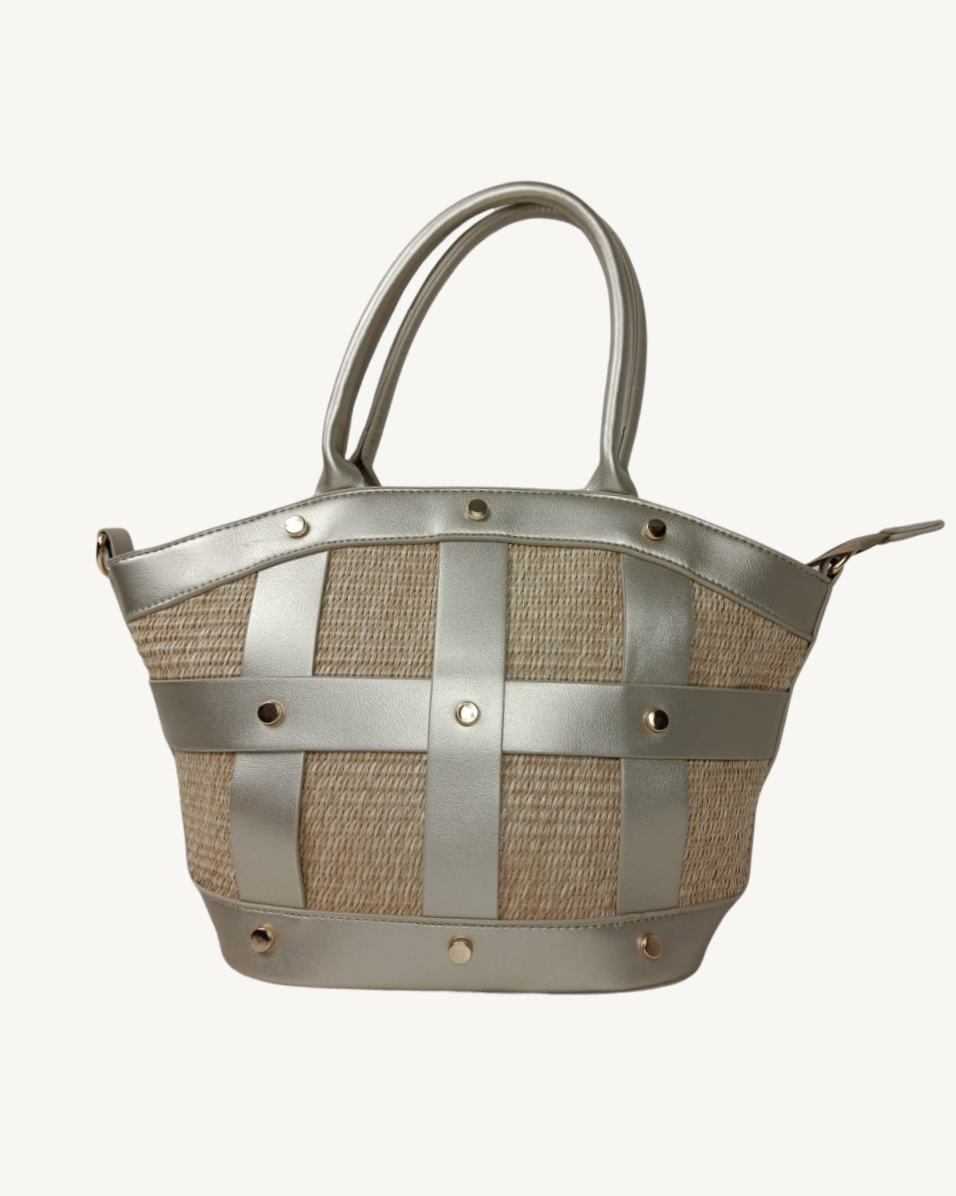 Bolso Capazo Rafia Metalizado con Bandolera