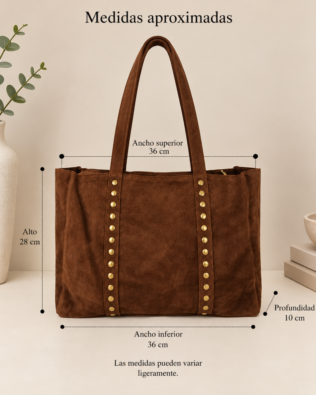 Borsa Shopper in camoscio con borchie da donna