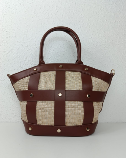 Bolso Capazo Rafia Metalizado Champagne con Bandolera