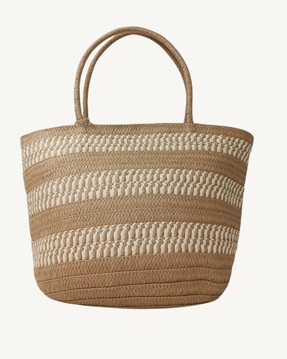 Bolso Shopper Trenzado con Beige Mujer Verano