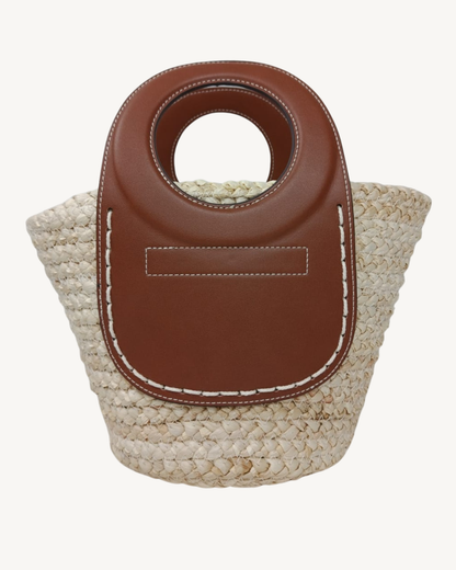 Bolso Capazo Rafia Paja Natural con Asas Piel Camel