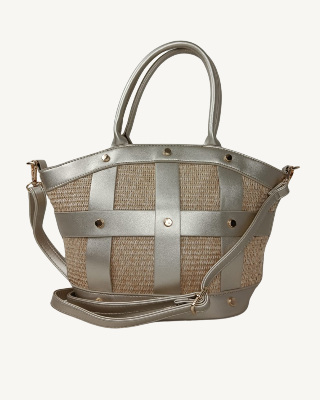 Bolso Capazo Rafia Metalizado con Bandolera