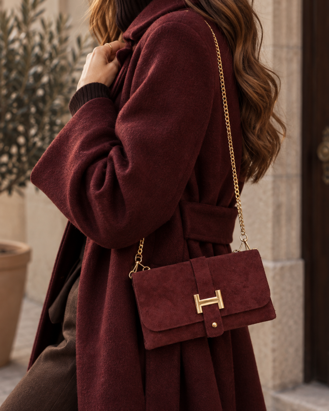 Bolso bandolera de piel de ante italiano para mujer