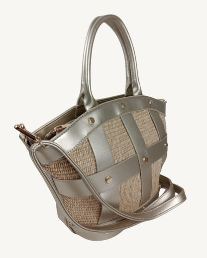 Bolso Capazo Rafia Metalizado con Bandolera