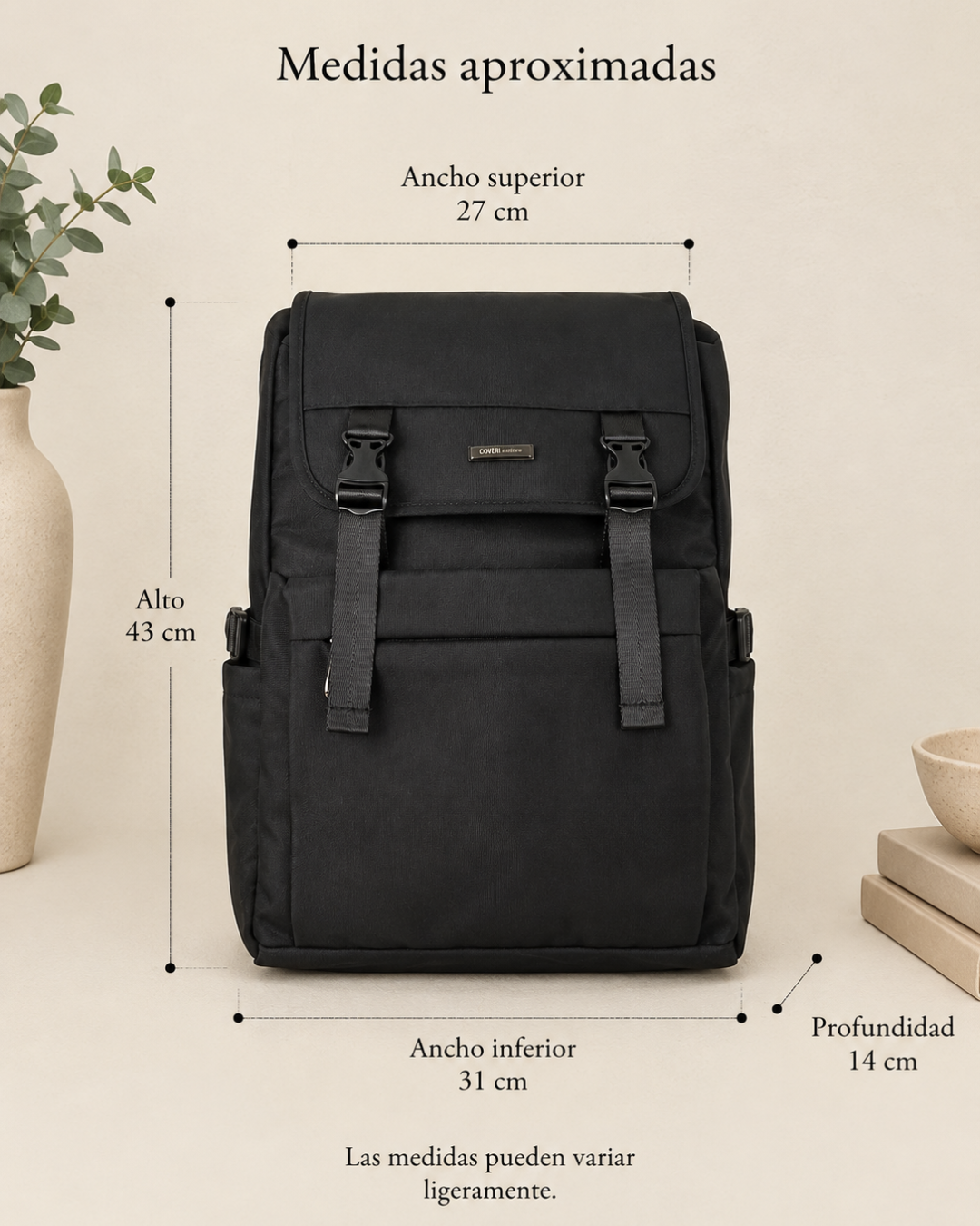 Mochila negra unisex Repelente al Agua Portátil 17" 18L