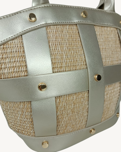 Bolso Capazo Rafia Metalizado con Bandolera