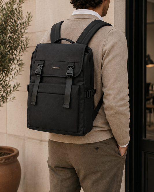 Mochila negra unisex Repelente al Agua Portátil 17" 18L