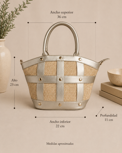 Bolso Capazo Rafia Metalizado con Bandolera
