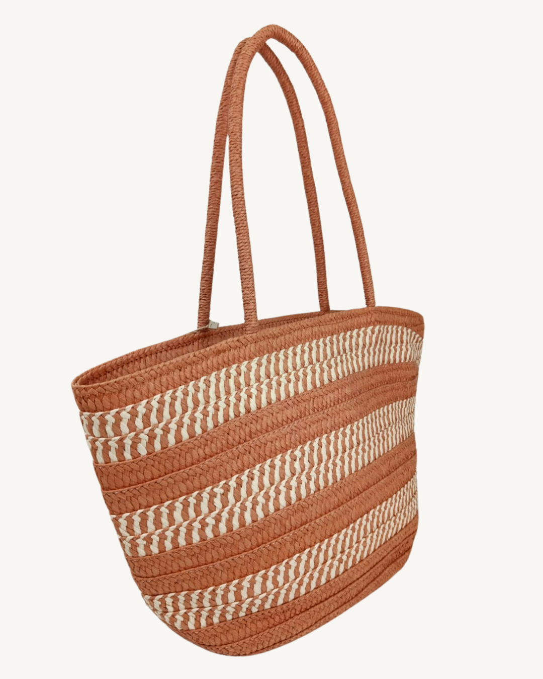 Bolso Shopper Trenzado con Beige Mujer Verano