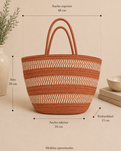 Bolso Shopper Trenzado con Beige Mujer Verano