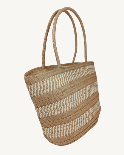 Bolso Shopper Trenzado con Beige Mujer Verano