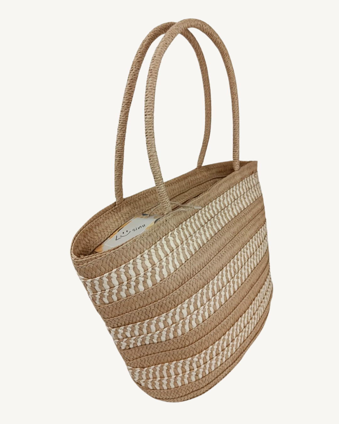 Bolso Shopper Trenzado con Beige Mujer Verano