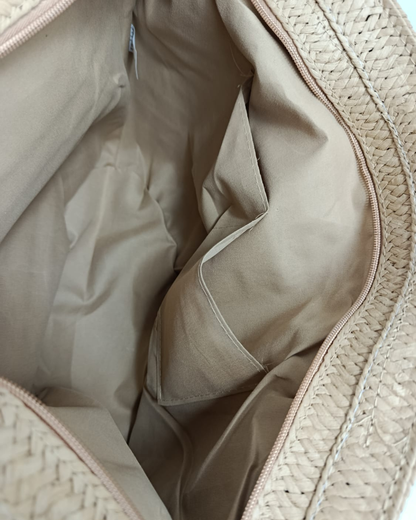 Bolso Shopper Trenzado con Beige Mujer Verano