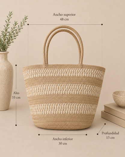 Bolso Shopper Trenzado con Beige Mujer Verano