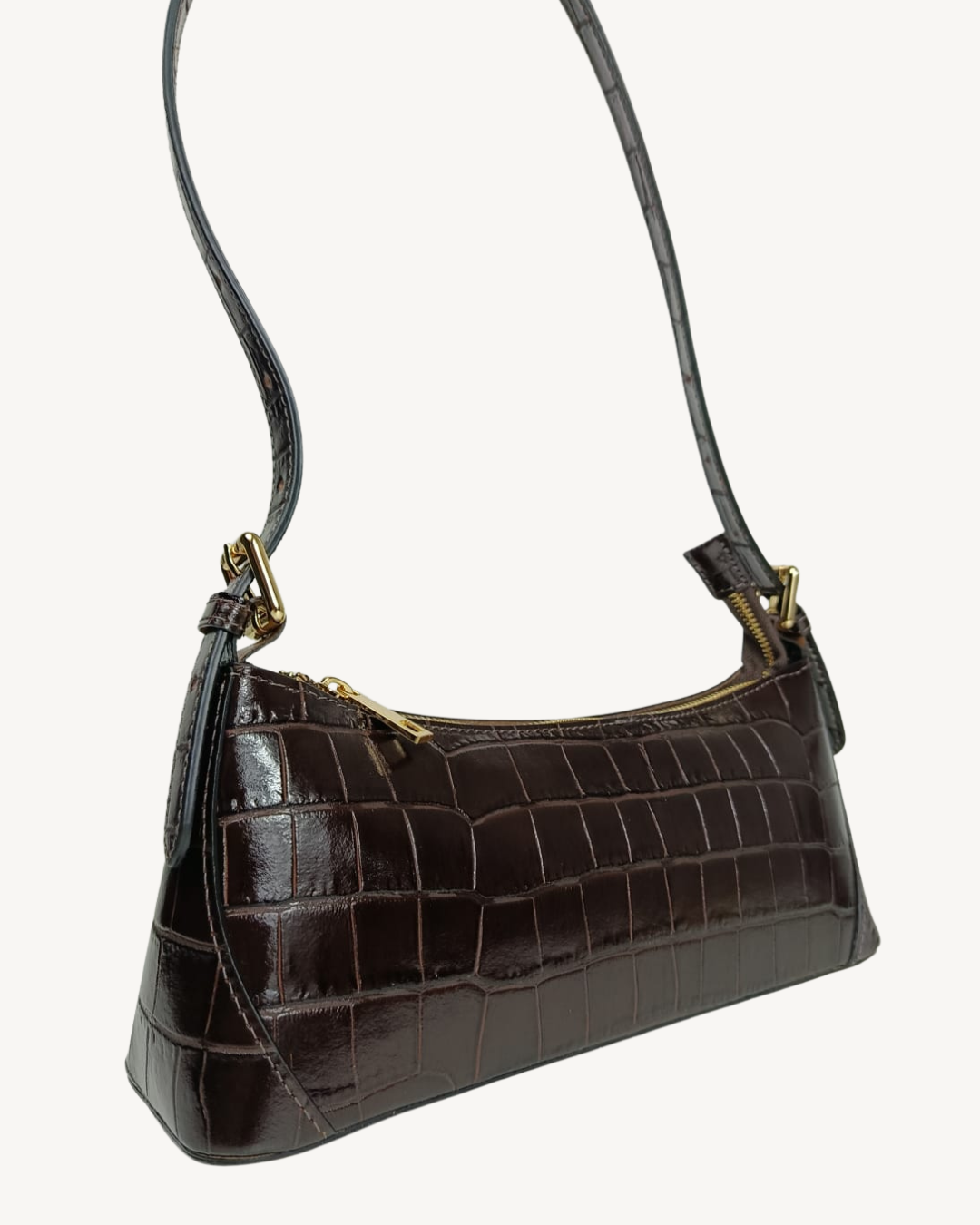 Bolso Baguette de Piel Genuina Efecto Cocodrilo