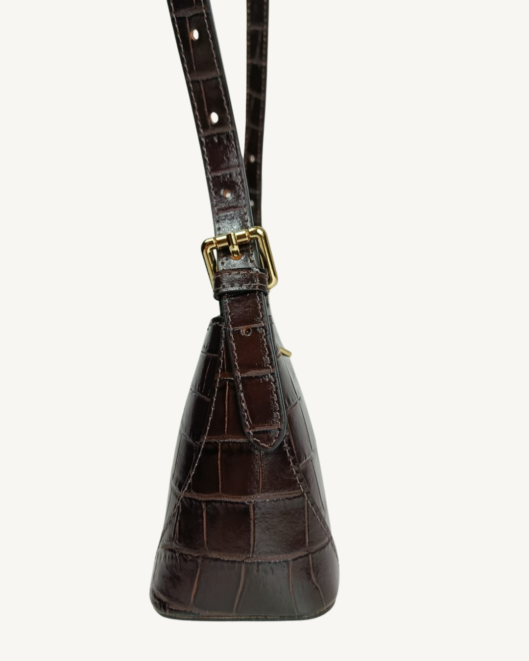 Bolso Baguette de Piel Genuina Efecto Cocodrilo