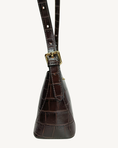 Bolso Baguette de Piel Genuina Efecto Cocodrilo