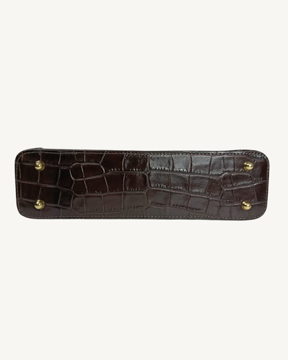 Bolso Baguette de Piel Genuina Efecto Cocodrilo