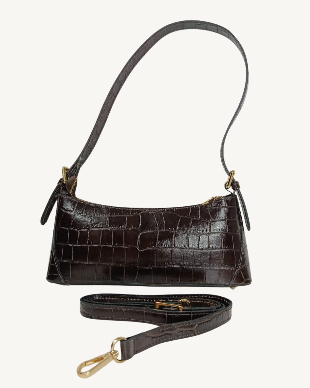 Bolso Baguette de Piel Genuina Efecto Cocodrilo