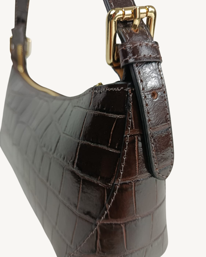 Bolso Baguette de Piel Genuina Efecto Cocodrilo