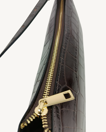 Bolso Baguette de Piel Genuina Efecto Cocodrilo