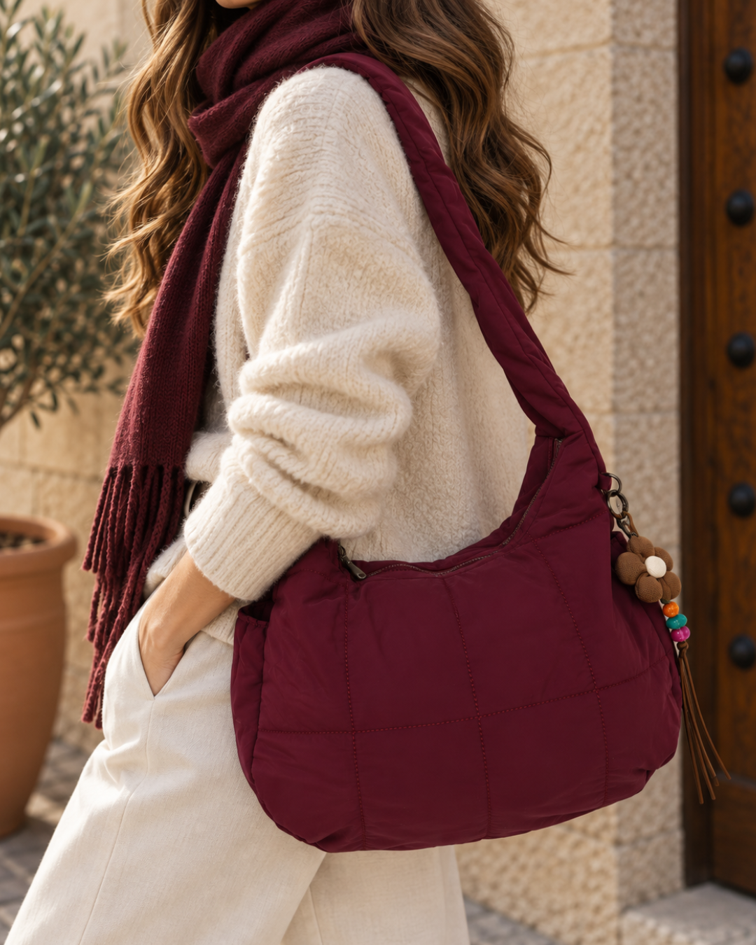 Women's Padded Nylon Hobo Bag Large Multi-pocket Crossbody