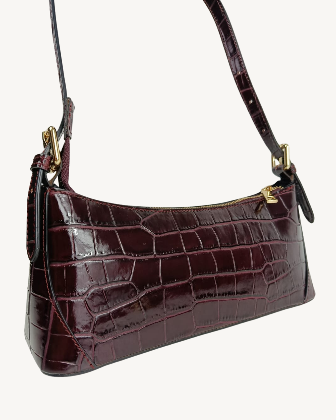 Bolso Baguette de Piel Genuina Efecto Cocodrilo
