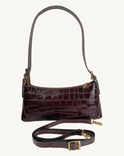 Bolso Baguette de Piel Genuina Efecto Cocodrilo