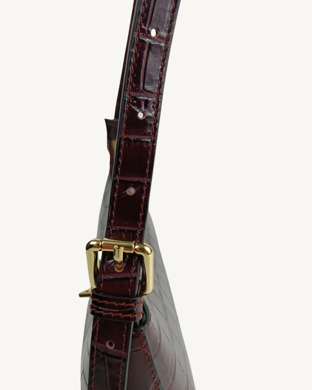 Bolso Baguette de Piel Genuina Efecto Cocodrilo