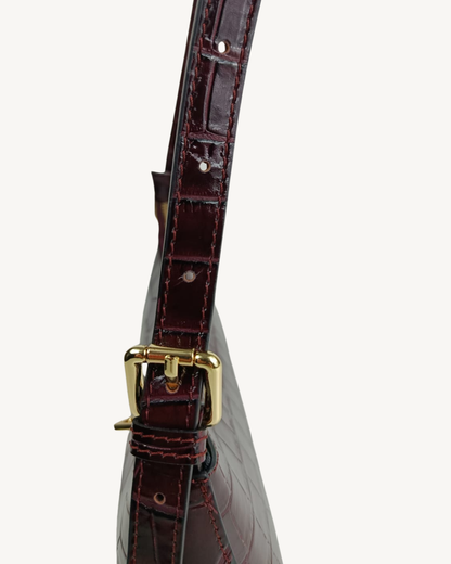 Bolso Baguette de Piel Genuina Efecto Cocodrilo