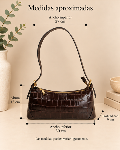Bolso Baguette de Piel Genuina Efecto Cocodrilo