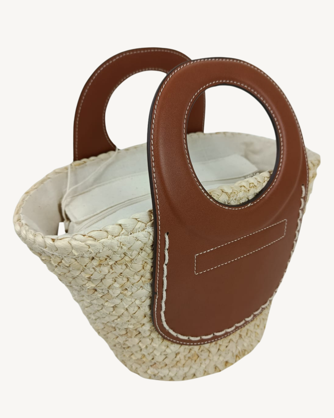 Bolso Capazo Rafia Paja Natural con Asas Piel Camel