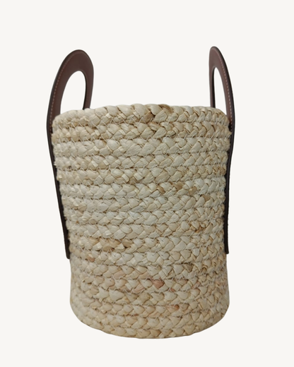 Bolso Capazo Rafia Paja Natural con Asas Piel Camel