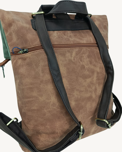 Mochila Vintage Italiana Roll Top Extensible e Impermeable para Laptop 17"