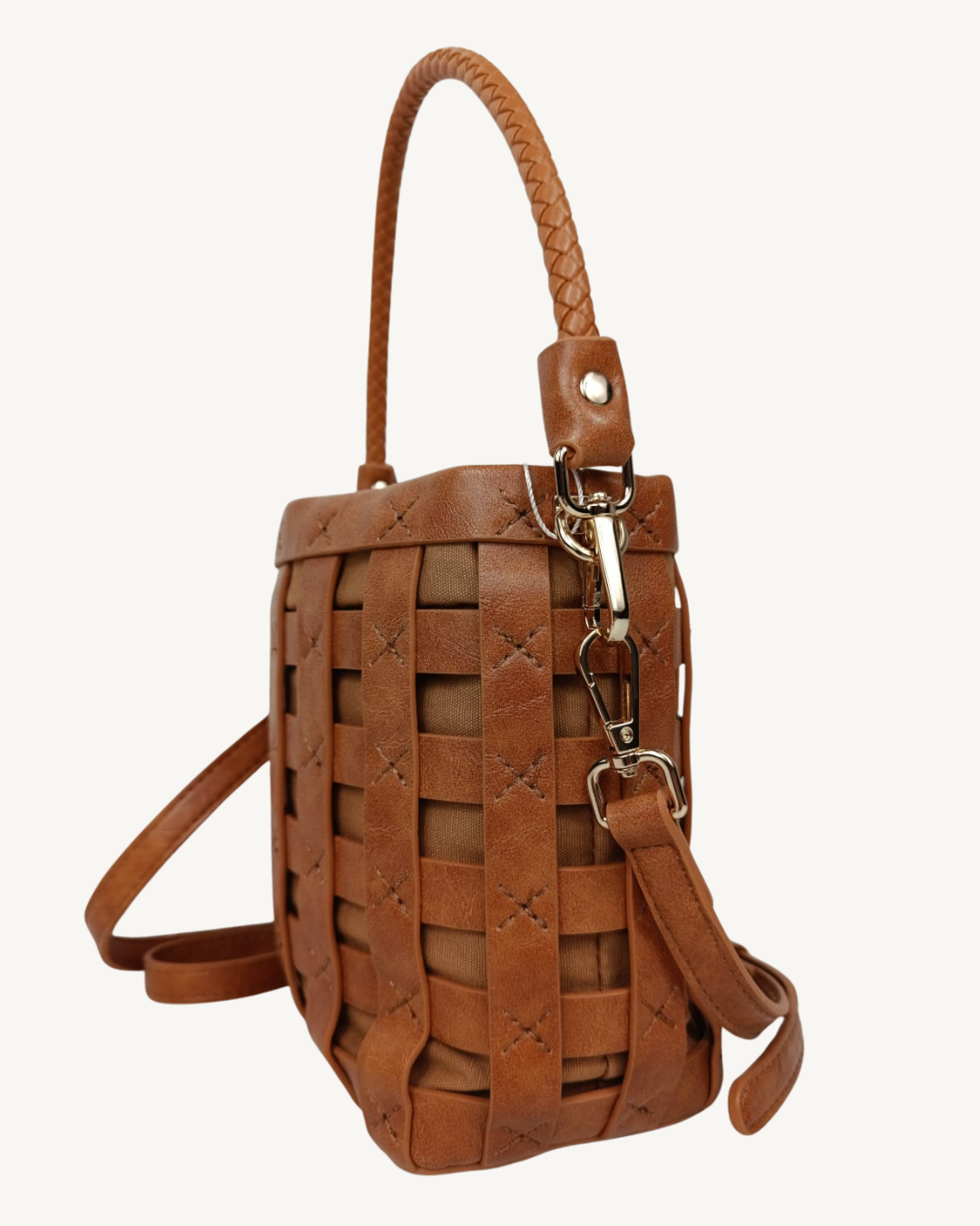 Bolso Cubo Trenzado Camel Mujer