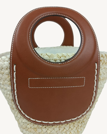 Bolso Capazo Rafia Paja Natural con Asas Piel Camel