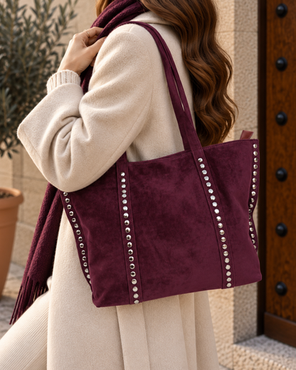 Bolso Tote efecto Ante para Mujer con Tachuelas