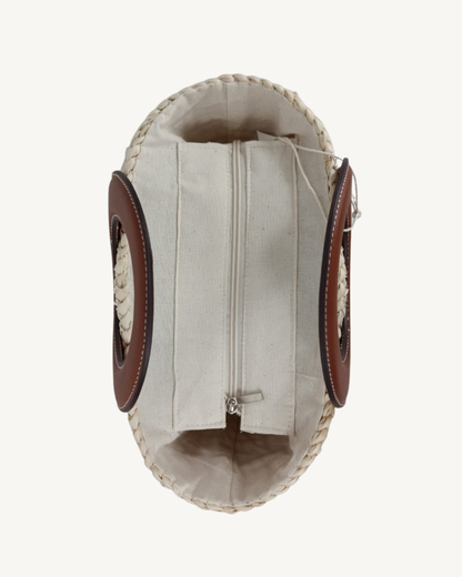 Bolso Capazo Rafia Paja Natural con Asas Piel Camel