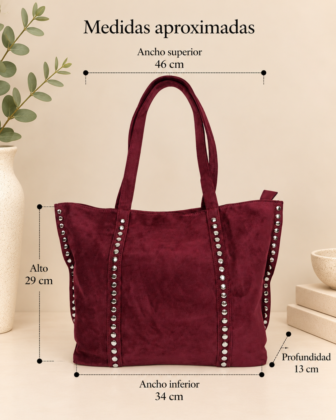 Bolso Tote efecto Ante para Mujer con Tachuelas