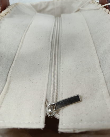 Bolso Capazo Rafia Paja Natural con Asas Piel Camel