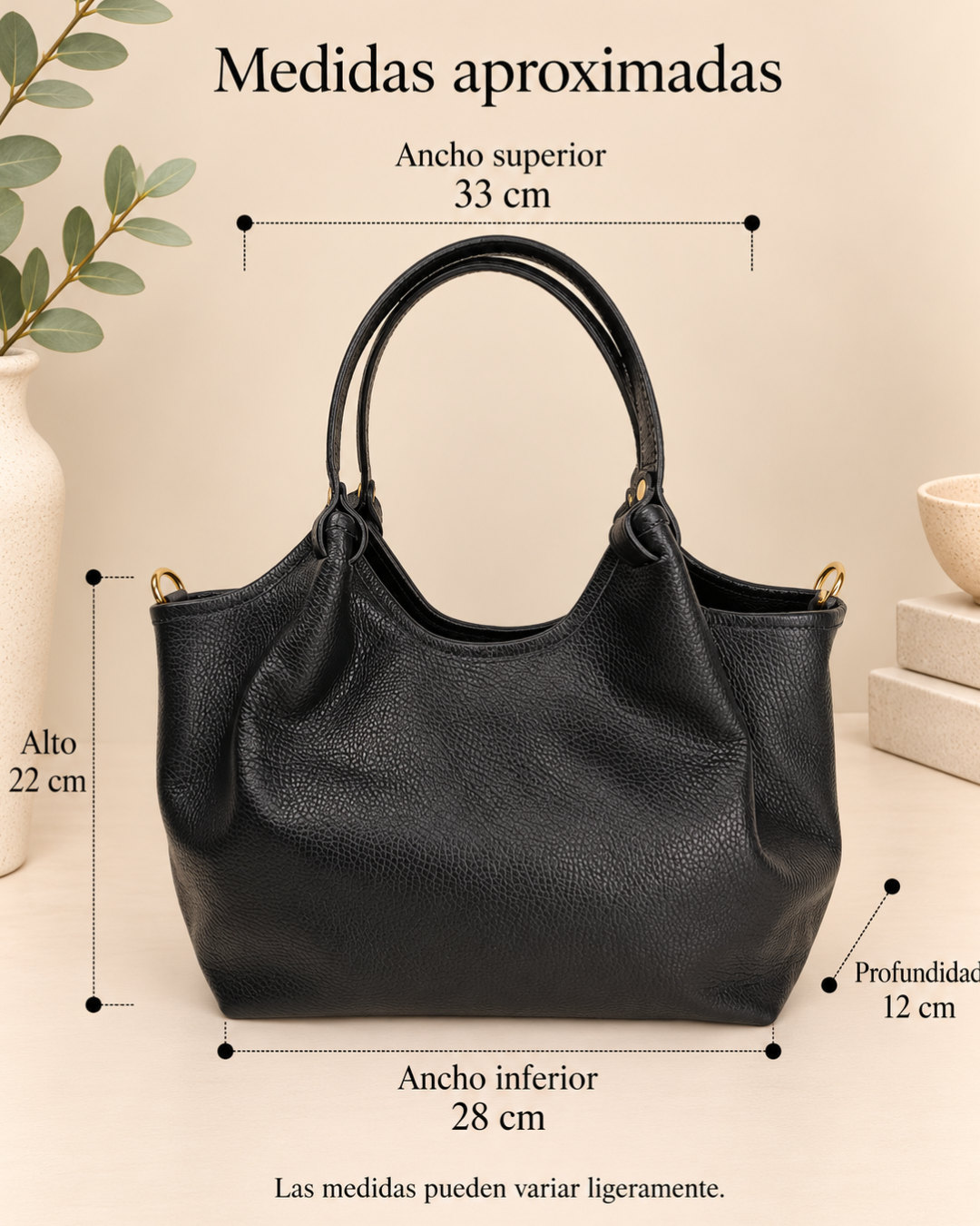 Bolso de Piel Italiano para Mujer con Asa de Mano y Bandolera