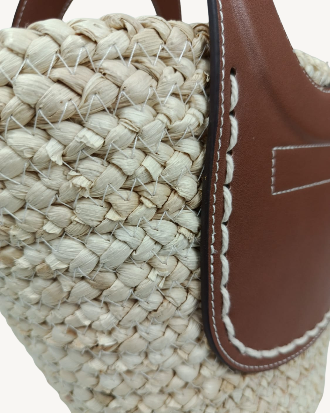 Bolso Capazo Rafia Paja Natural con Asas Piel Camel