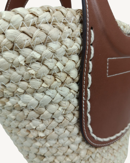 Bolso Capazo Rafia Paja Natural con Asas Piel Camel