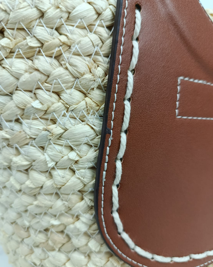 Bolso Capazo Rafia Paja Natural con Asas Piel Camel