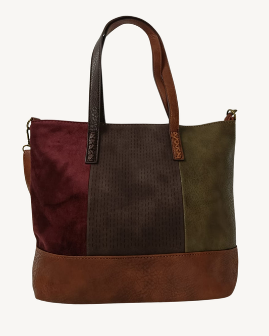 Bolso Bandolera Mujer de Piel Sintética y Antelina Tricolor