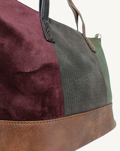 Bolso Bandolera Mujer de Piel Sintética y Antelina Tricolor