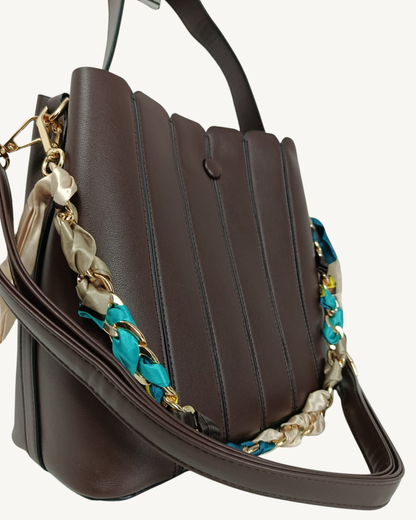Bolso Mujer Minimalista de Piel Ecológica, Bandolera Elegante con Pañuelo