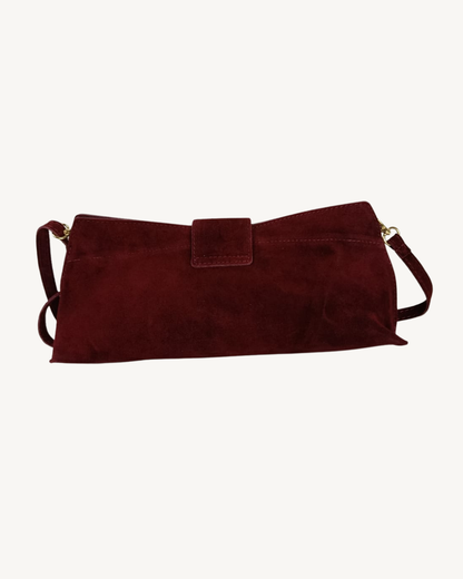 Damenhandtasche aus echtem Wildleder mit goldenem Ringgriff und Umhängeriemen