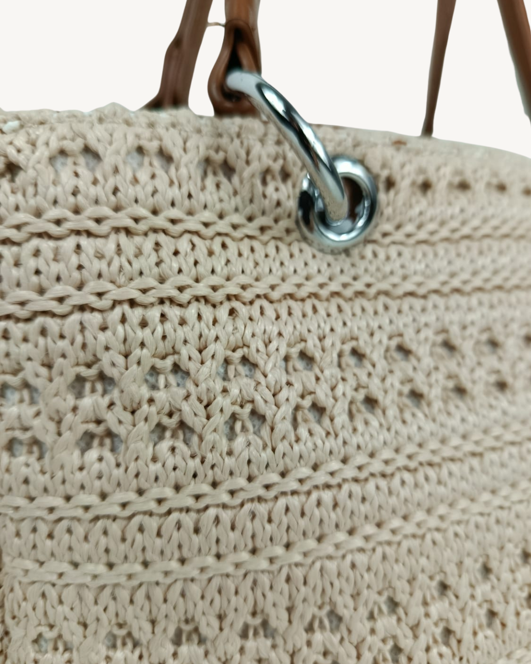 Bolso Ganchillo Crochet Beige con Asas de Mano y Bandolera Camel